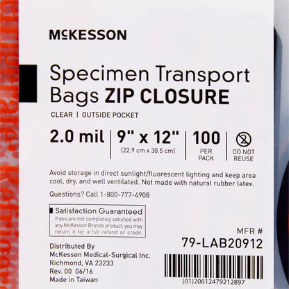 BAG, SPCMN BIOHAZ O/SIDE PCKT ZIPLCK 9X12 (100/PK)
