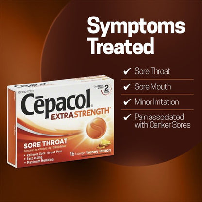CEPACOL, LOZ SORE THROAT MAX HONEY LEMON (16/BX)