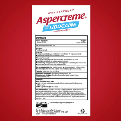 ASPERCREME, LIQ ROLL-ON LIDOCAINE PAIN RELIEF 4% 2.5OZ
