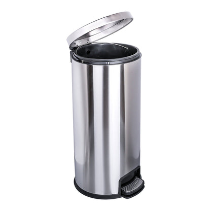 WASTECAN, STEP-ON RND METAL S/STL 32QT