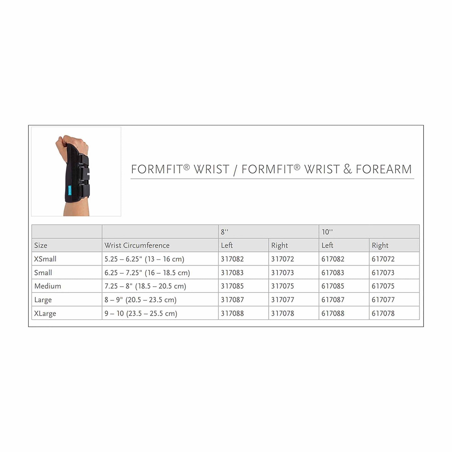 WRIST SPLINT, FORMFIT LT LG 8"