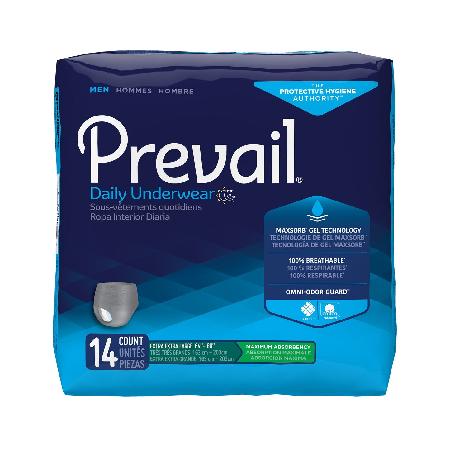 UNDERWEAR, PREVAIL MEN 2XLG 64"-80" (14EA/BG 4BG/CS)