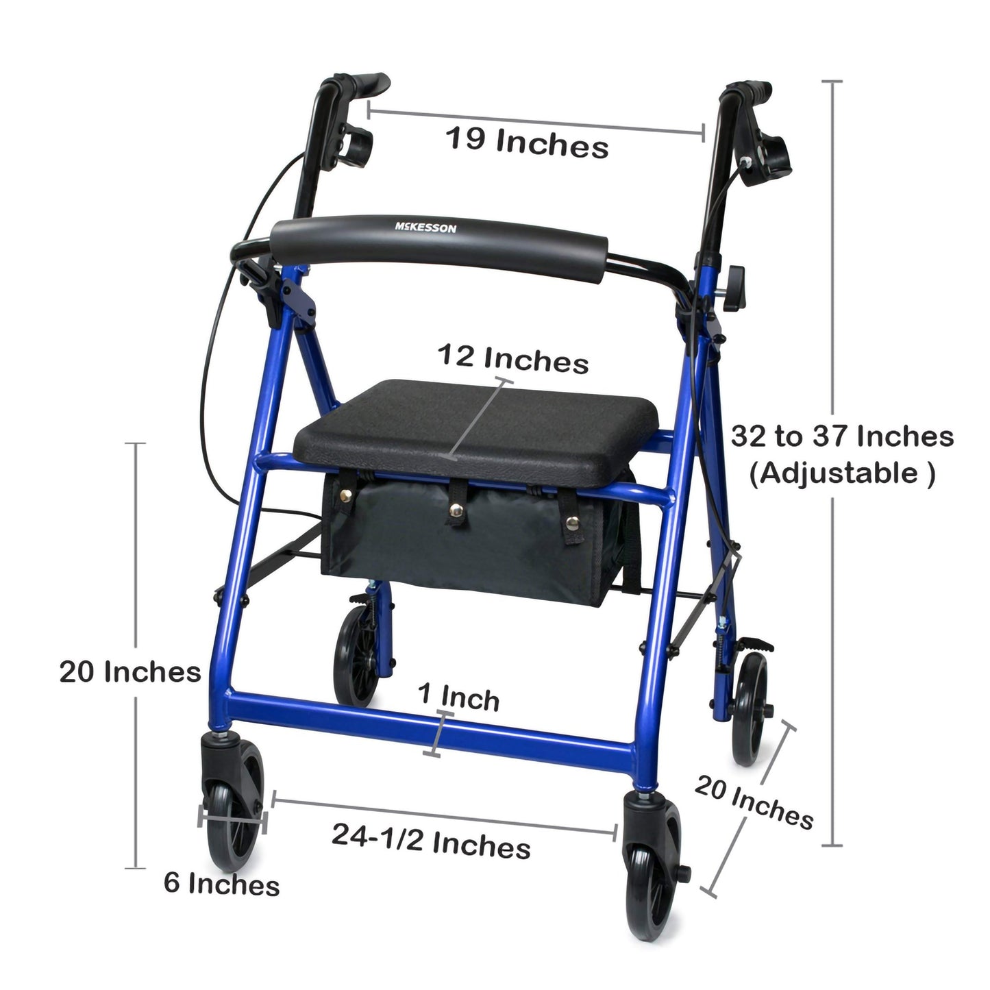 WALKER, ROLLATOR LTWT FOLDING ALUM W/6" WHLS BLU 300LB