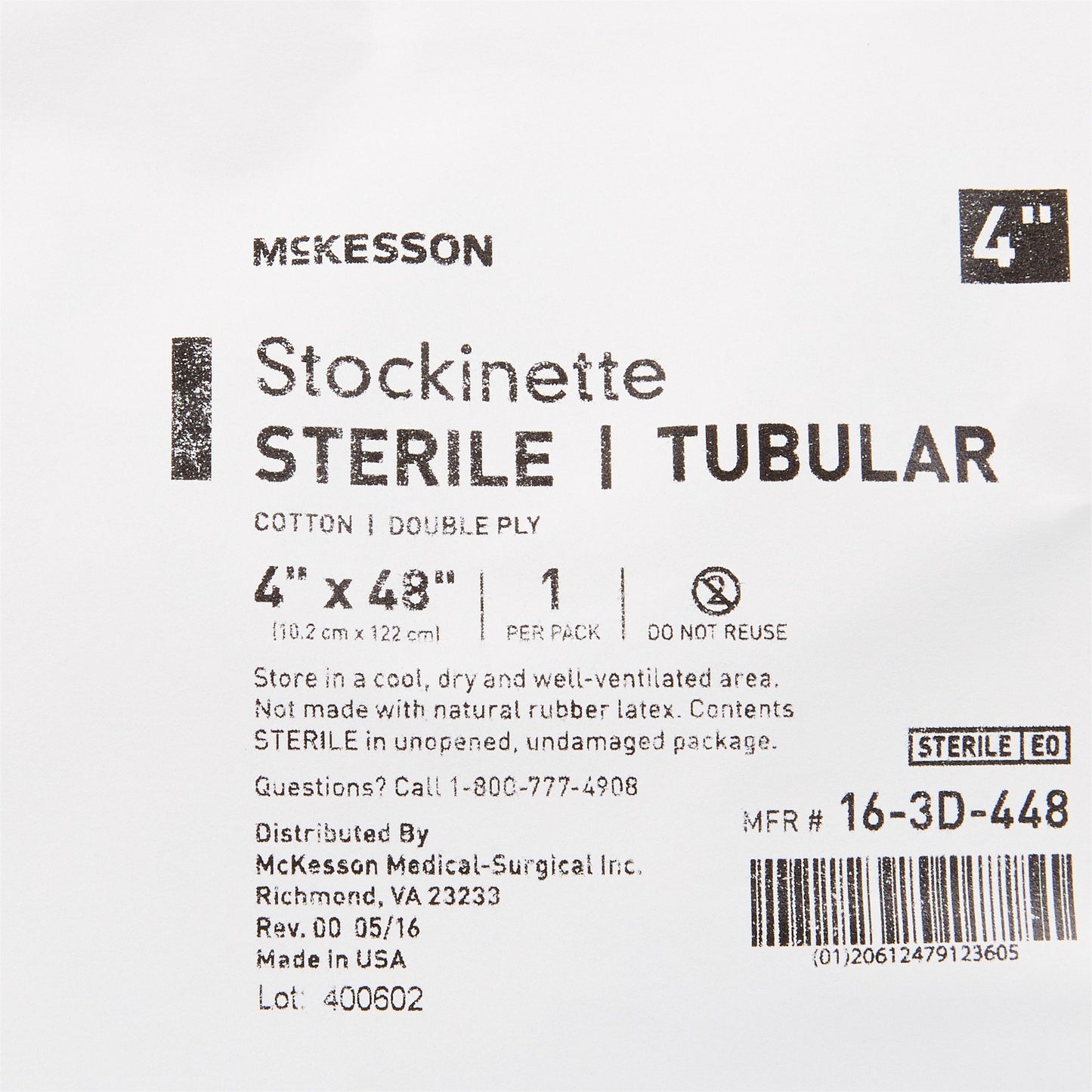 STOCKINETTE, TUBULAR 2PLY STR 4"X48"(20/CS)