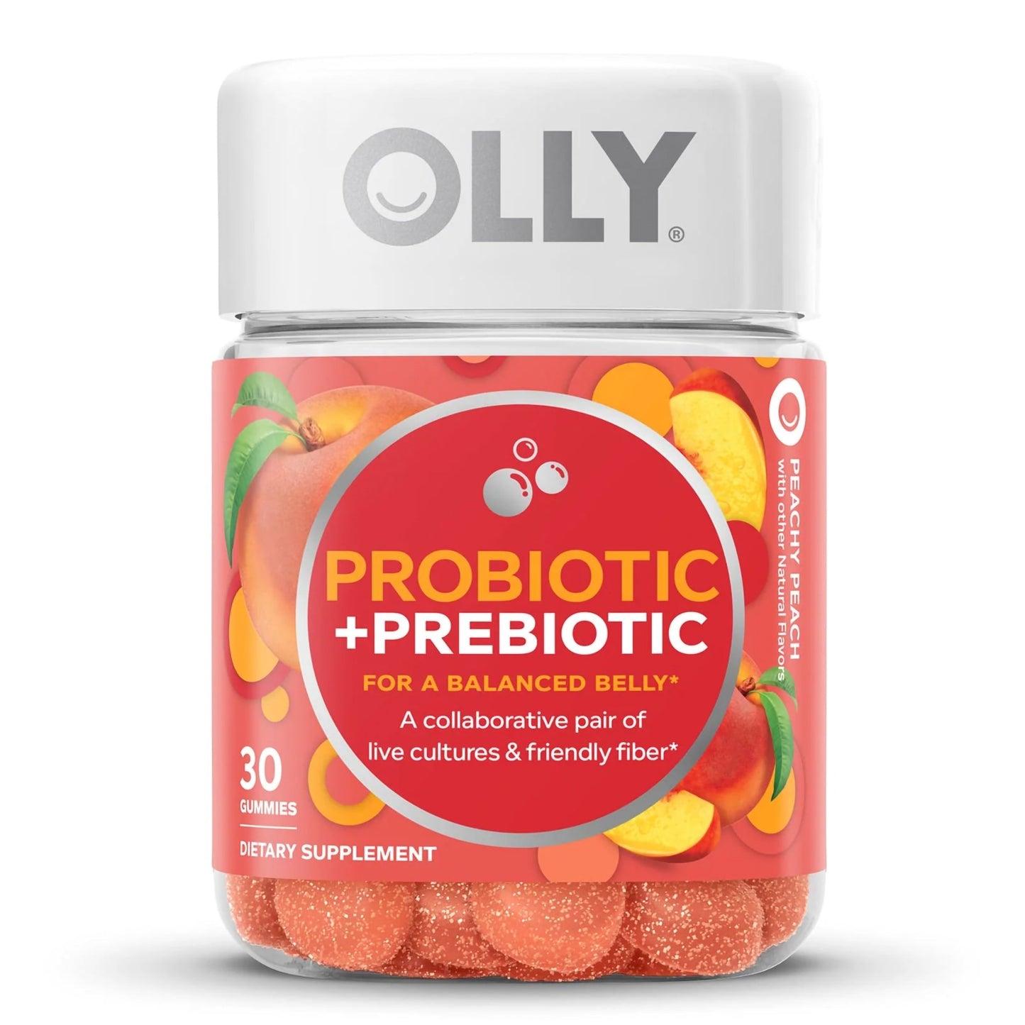 OLLY, GUMMY PROBIOTIC + PREBIOTIC PEACHY PEACH (30/BT)