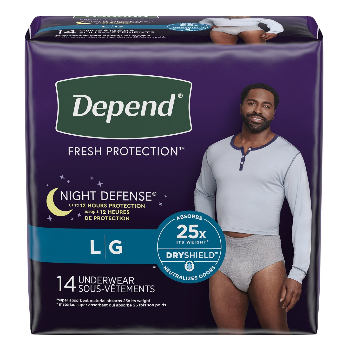 UNDERWEAR, DEPEND NIGHT DEFENSE GRY LG (14/PK 4PK/CS)