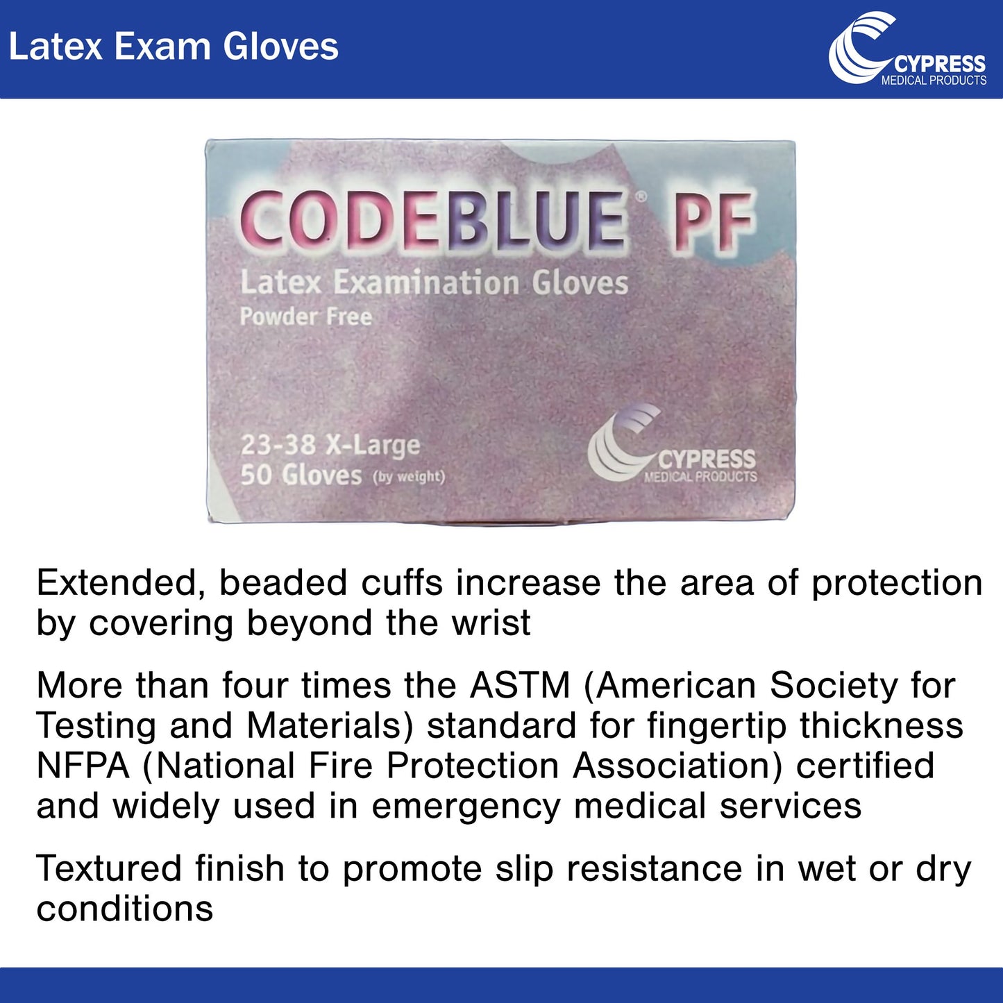 GLOVE, EXAM LTX XL N/S EXTCF CODEBLUE (50/BX 10BX/CS)