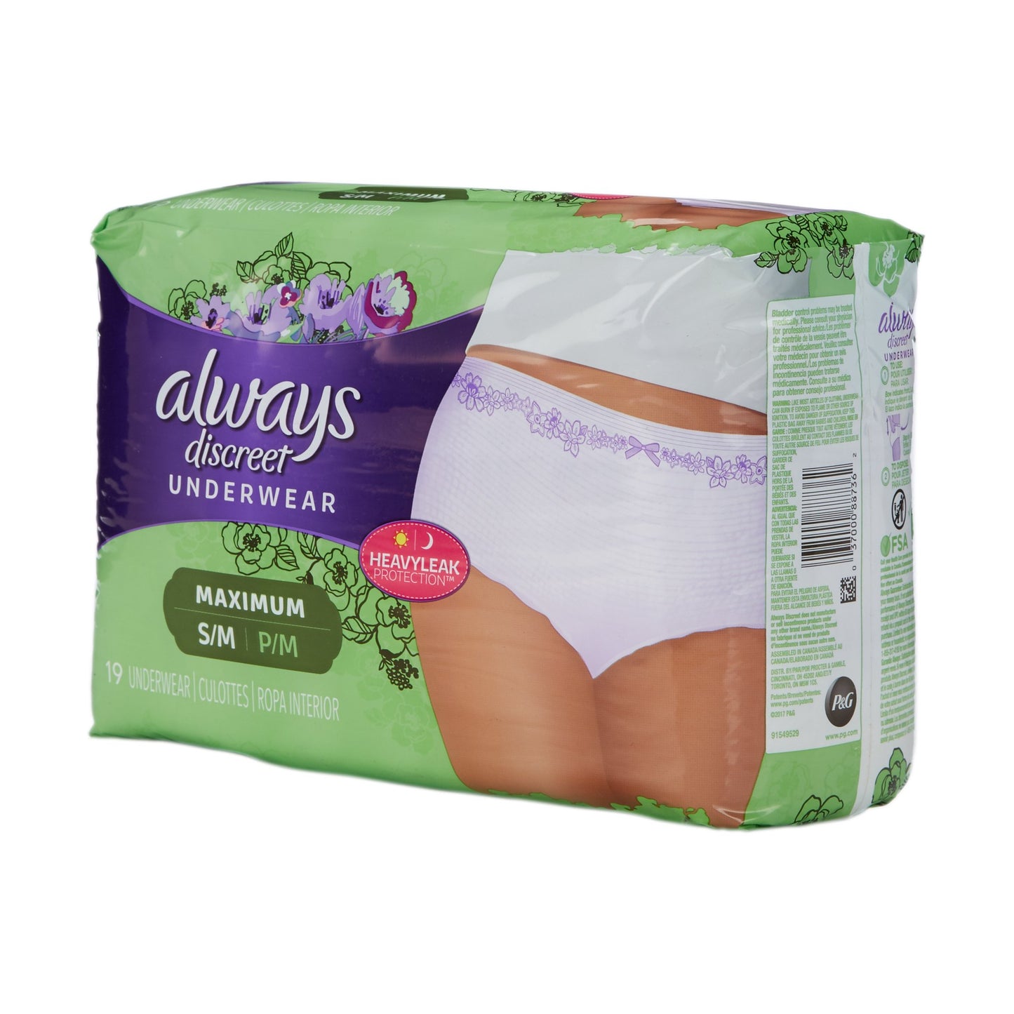 UNDERWEAR, PROTECTIVE ALWAYS DISCREET SM/MED (19/P 9PG