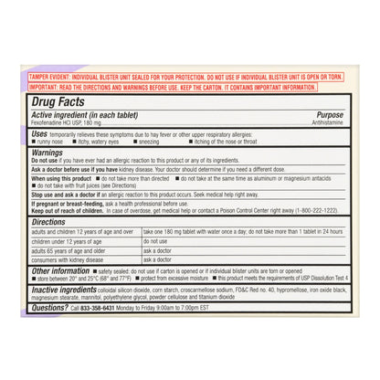 FEXOFENADINE, TAB FT SM 180MG (15/BX)