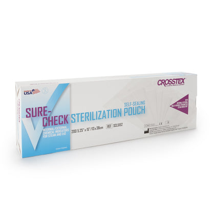 POUCH, STERILIZATION SURECHEC 5.25X15 (200/BX 10BX CROSTX