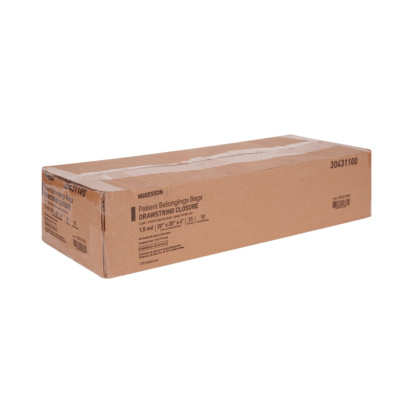 BAG, PAT DRWSTRNG 20X20X4 CLR (25PK 10PK/CS)