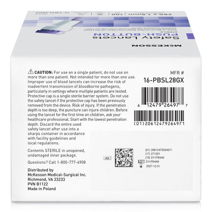 LANCET, SAFETY PUSH-BUTTON 28GNDL 1.5MM LF PUR (100/BX 20BX)