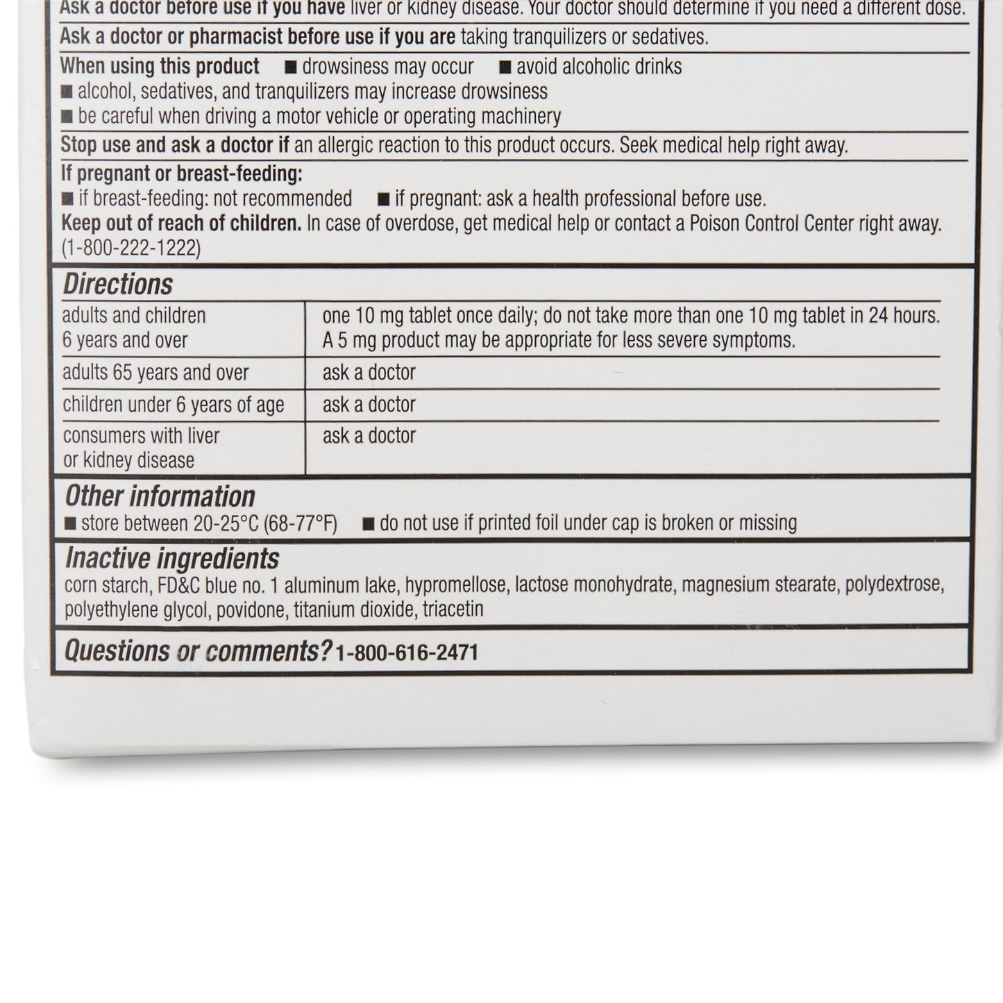 CETIRIZINE HCL, TAB 10MG (45/BT)