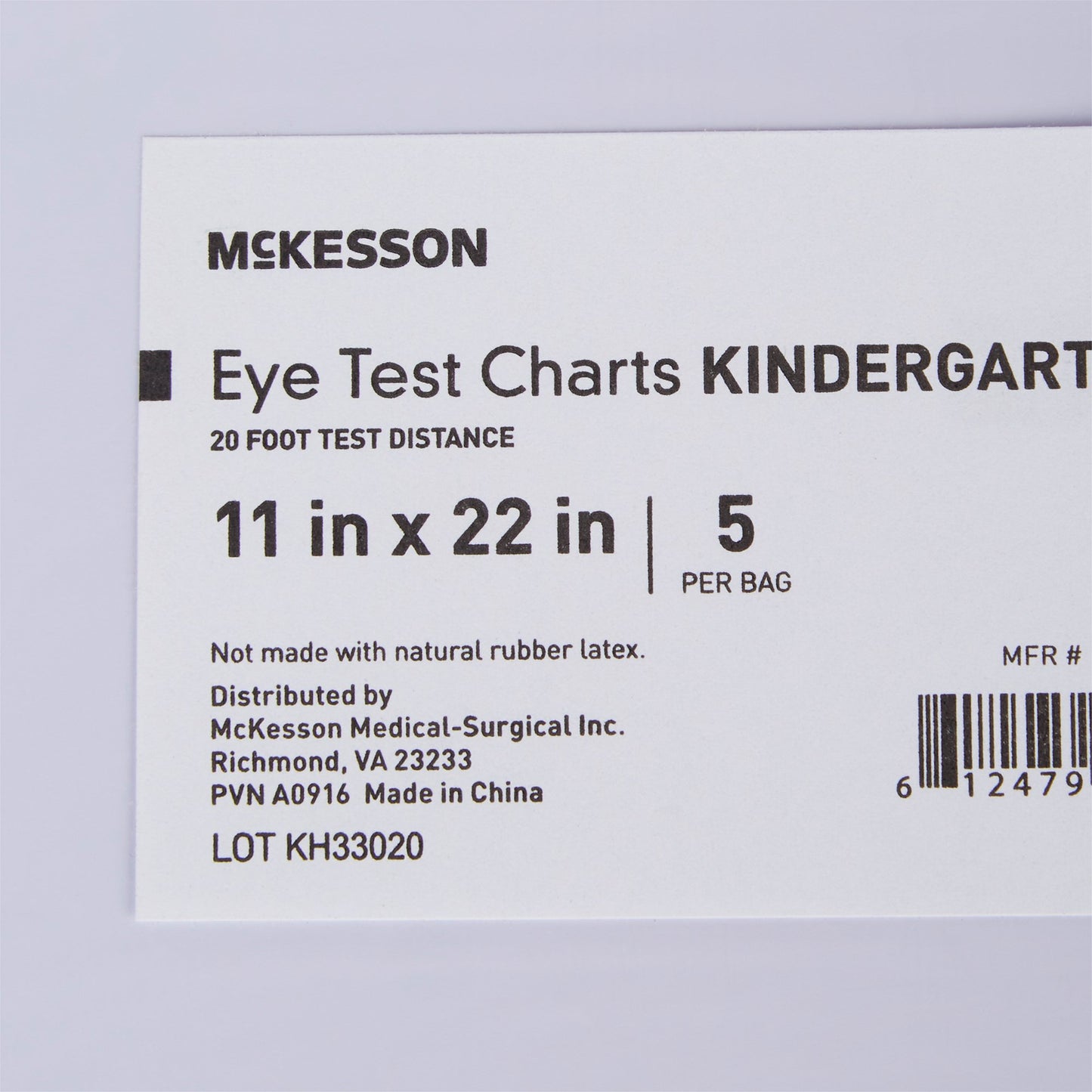 CHART, EYE TEST KINDERGRTN LF 20' 22"X11" (5/BG)