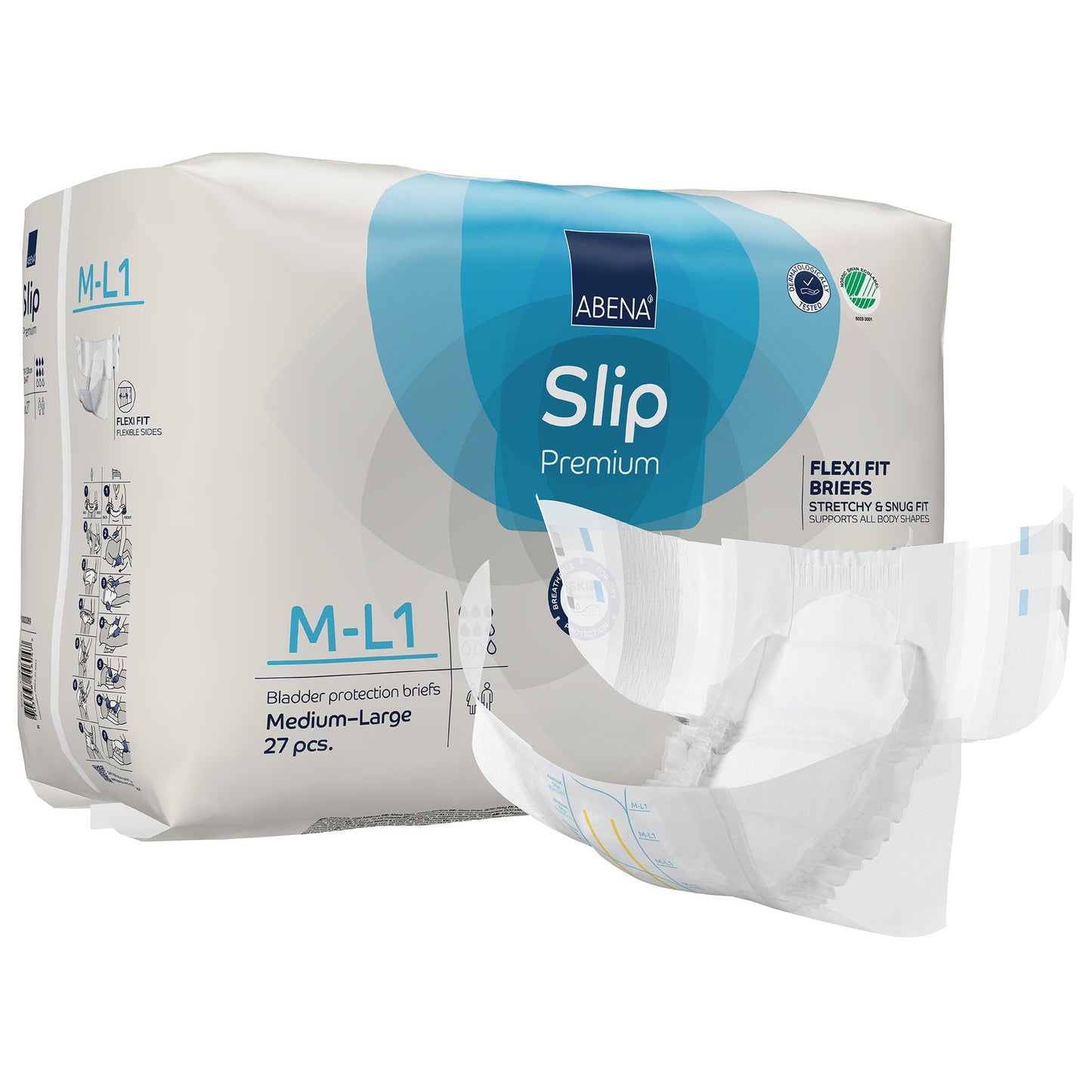 BRIEF, INCONT SLIP FLEX FIT PREM M1-L1 MED/LG (27/PK 4PK/CS)