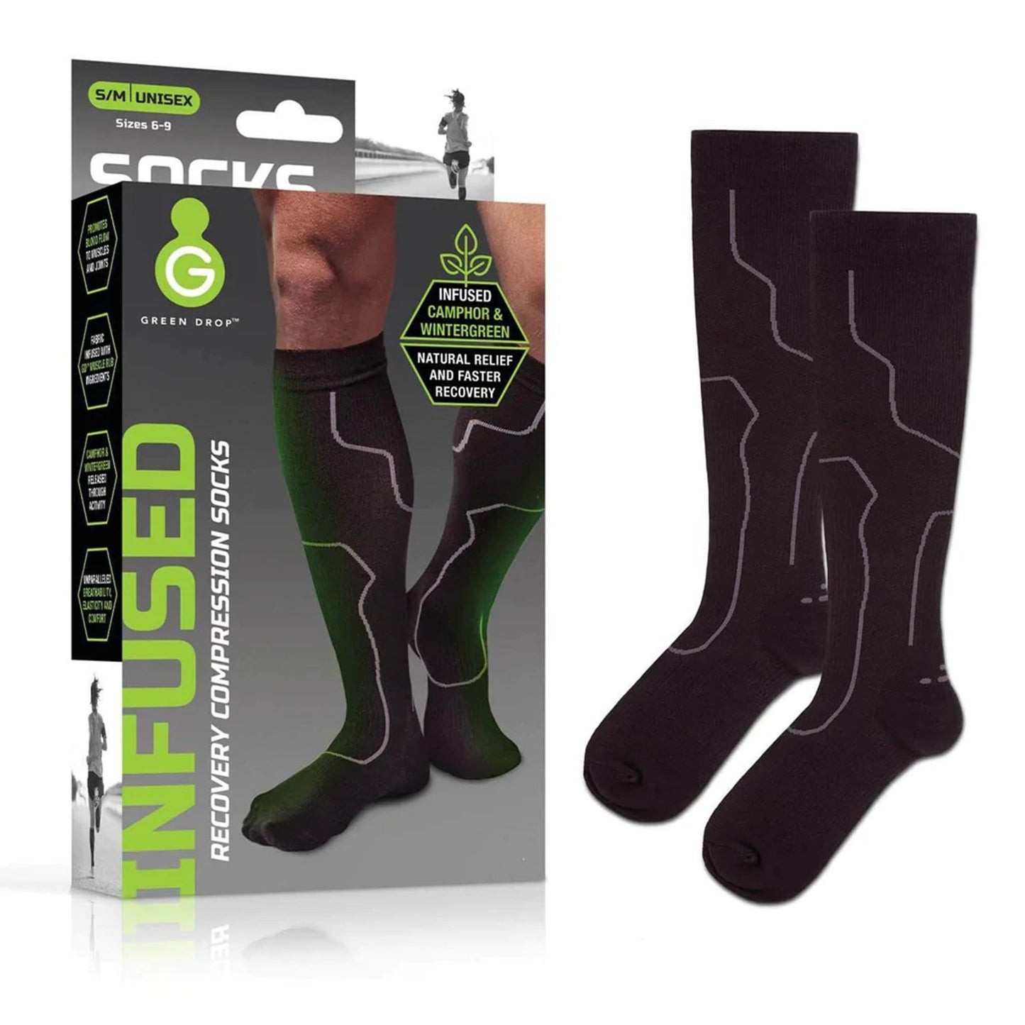 SOCKS, KNEE-HI COMPRSN INFUSEDBLK SM/MED (48PR/CS)