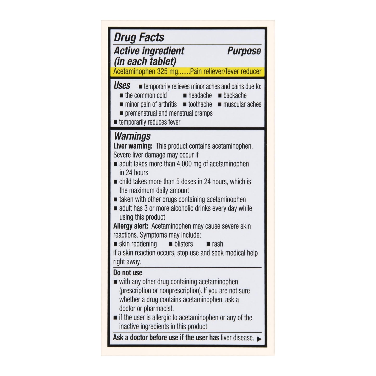 ACETAMINOPHEN, TAB FT SM REG STRENGTH 325MG (100/BT)
