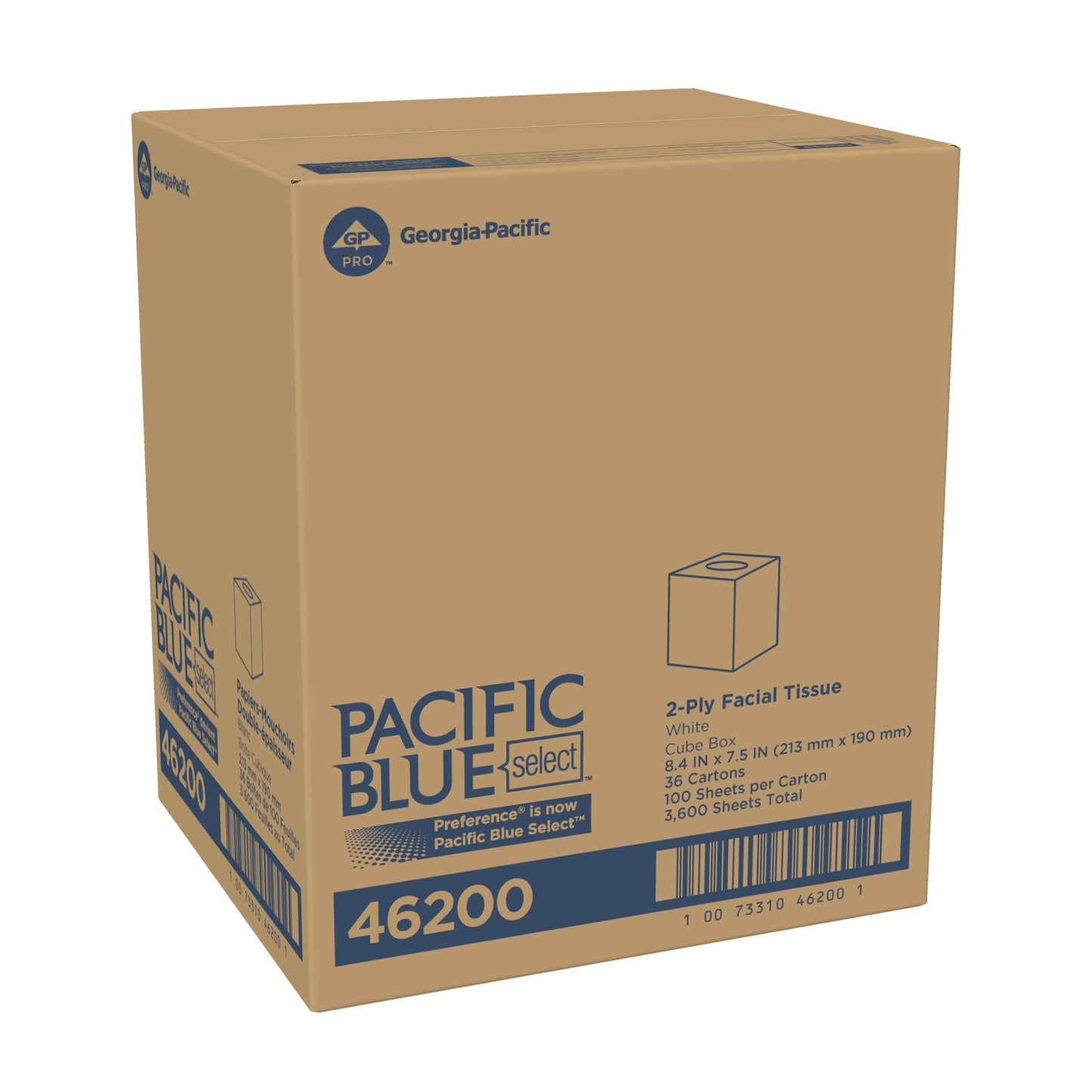 TISSUE, FACIAL CU 2PLY WHT (100/BX 36BX/CS)