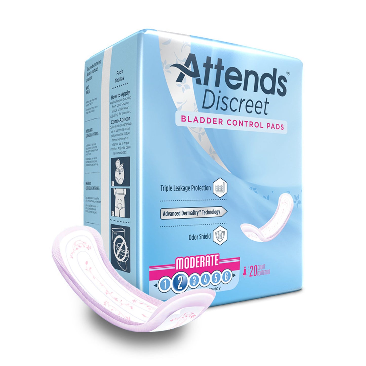 PAD, BLADDER CNTRL ATTENDS DISCREET MODERATE (20/BG 10BG/CS)