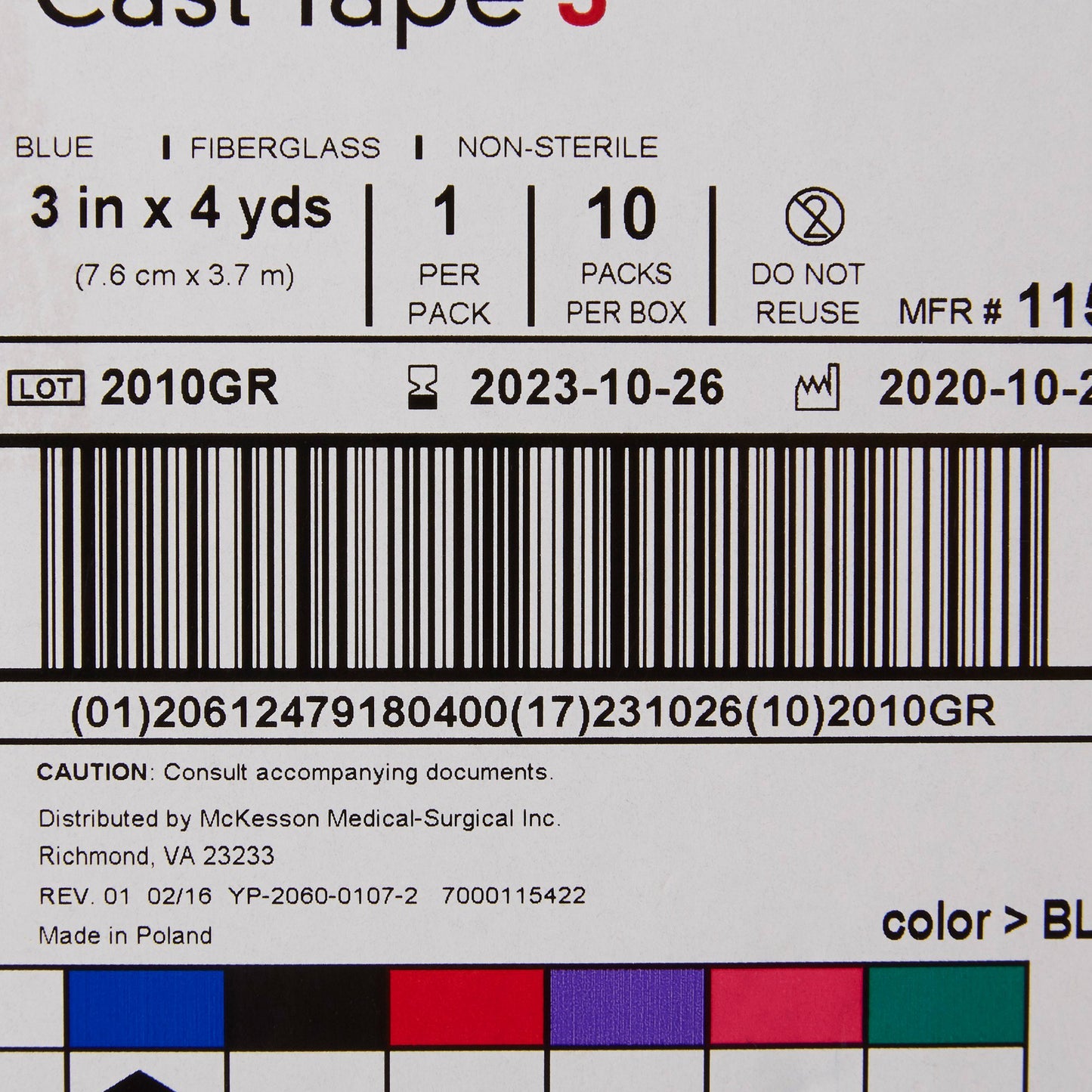 TAPE, CAST BLU LF 3"X4YDS (10RL/BX)