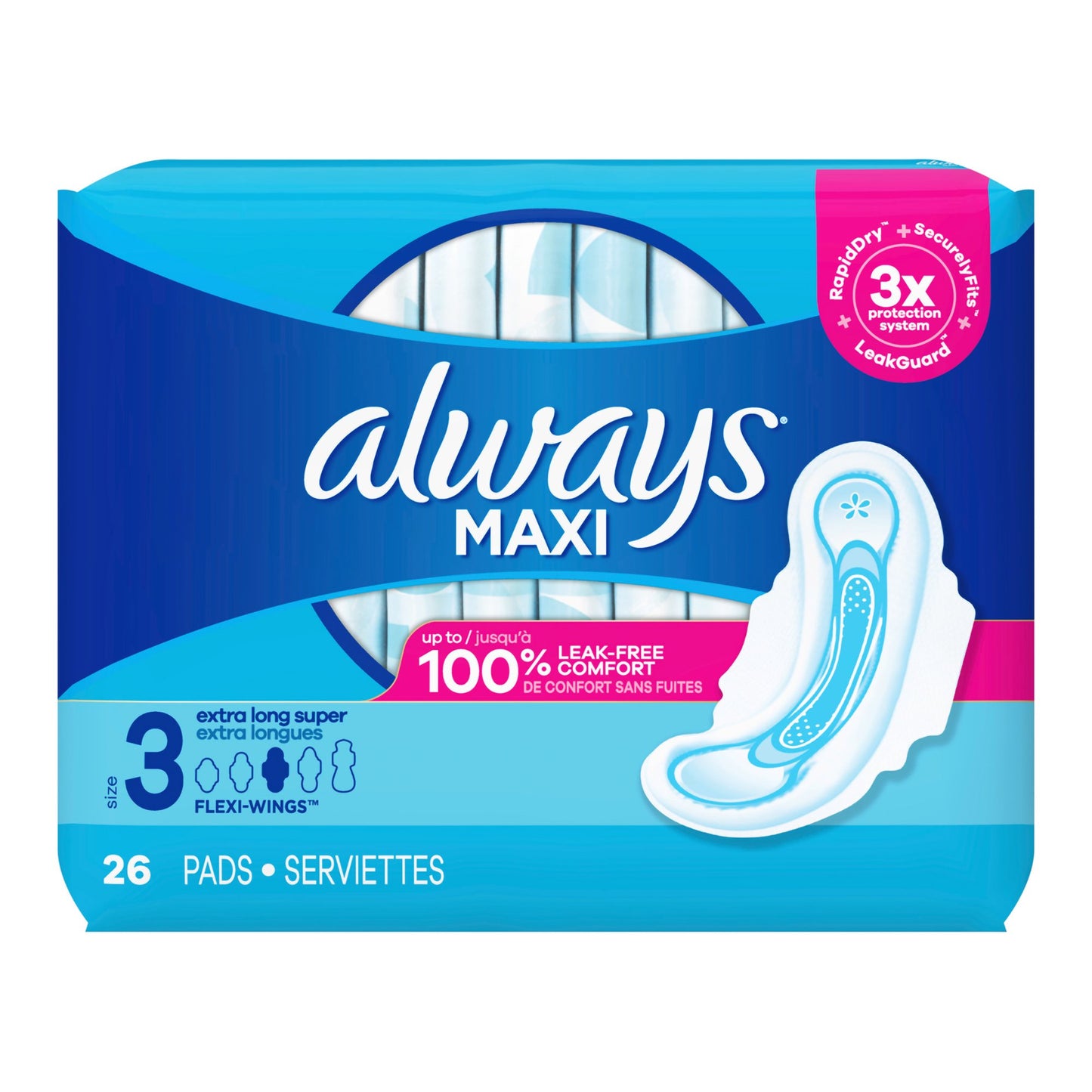 PAD, ALWAYS MAXI W/WINGS XLONG(26/PK)