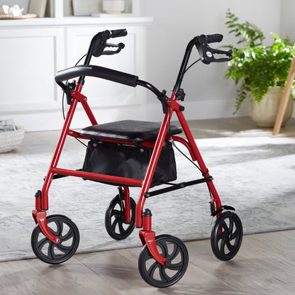 WALKER, ROLLATOR DURA FOLDING STEEL W/7.5" WHLS RED 300LB
