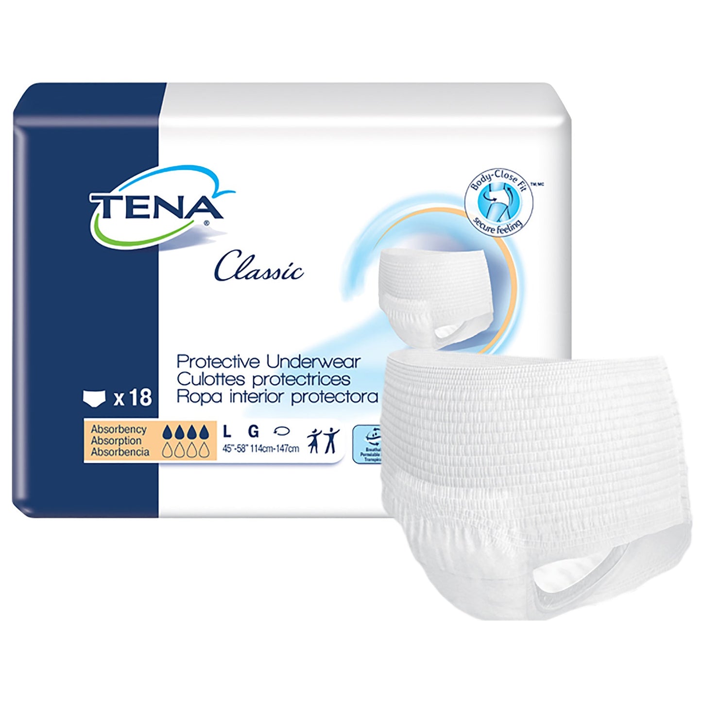 UNDERWEAR, TENA CLASSIC PROTECTIVE LG (18/PK 4PK/CS)