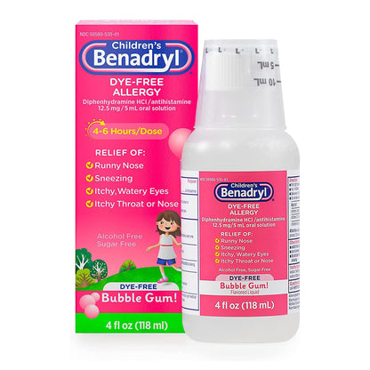 BENADRYL ALLERGY CHILDRENS, LIQ D-F BUBBLE GUM 4OZ