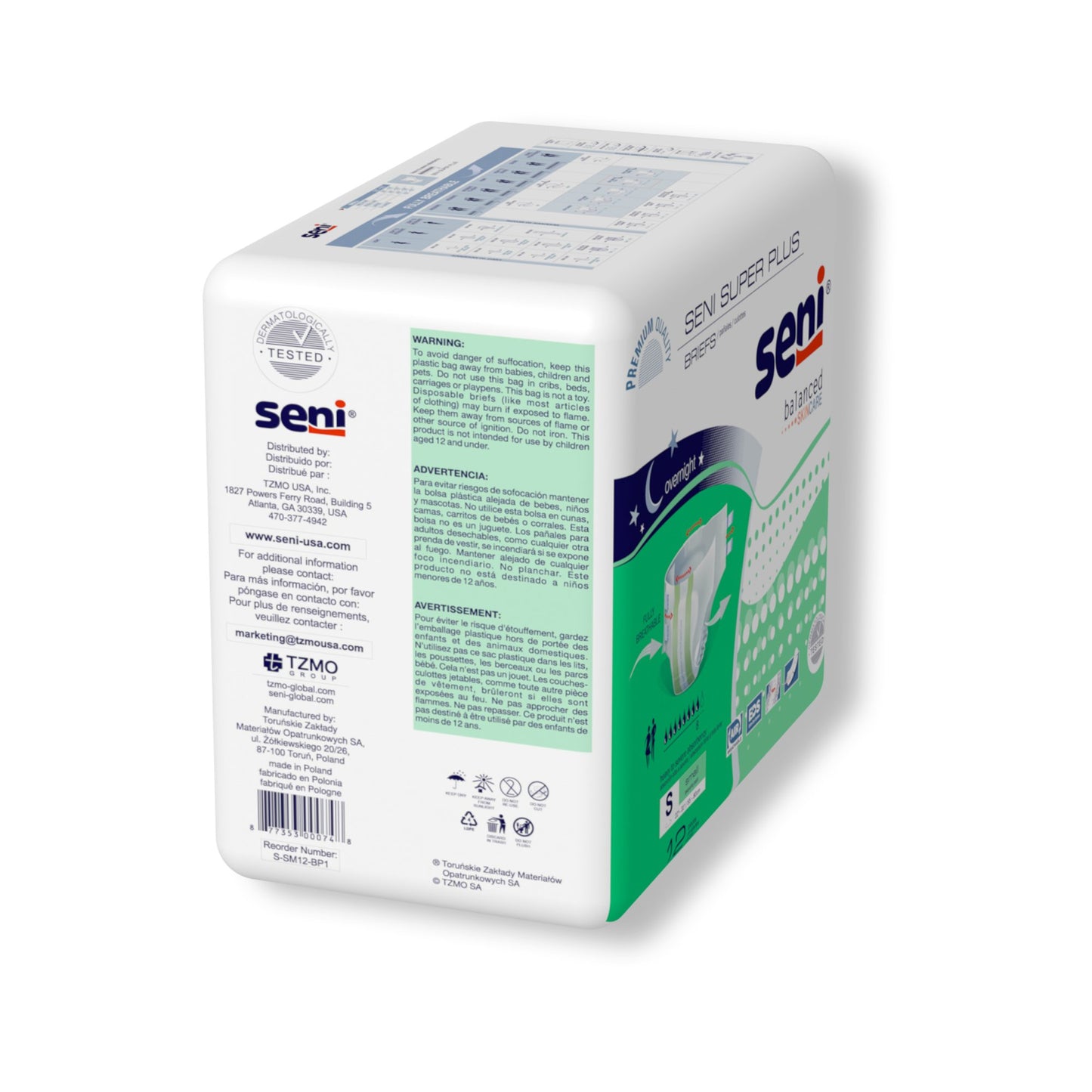 BRIEF, INCONT SENI SUPER PLUS SM 22"-31" (12/PK 4PK/CS)