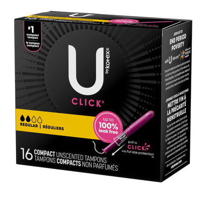 TAMPON, U BY KOTEX CLICK SUPERPREM REG ABSRB (16/PK 8PK/CS)