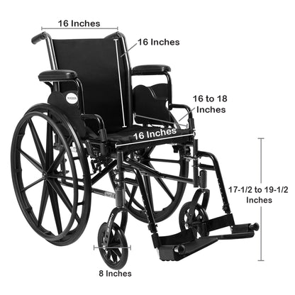 WHEELCHAIR, LTWT DDA SF 16" 300LBS