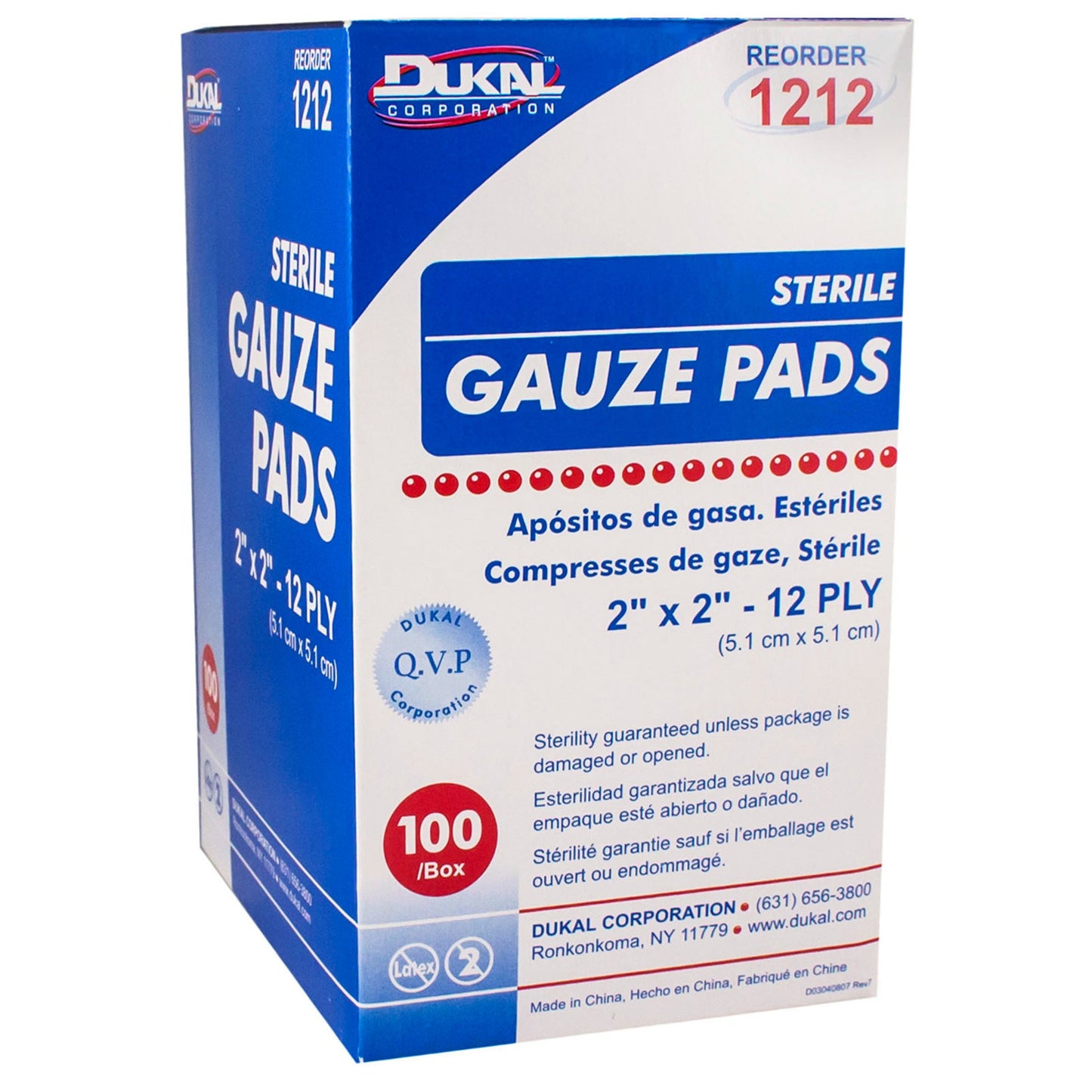PAD, GAUZE 12PLY STR 2"X2" (100/BX)