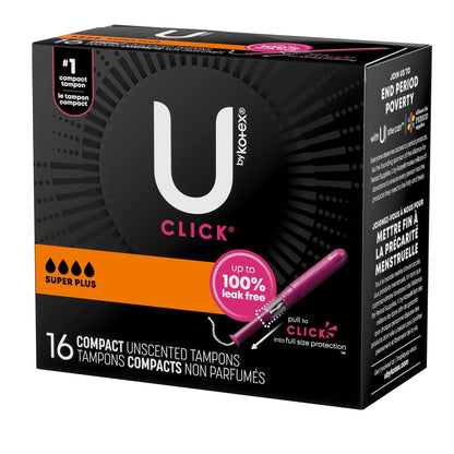 TAMPON, U BY KOTEX CLICK SUPE R PREM ABSRB (16/PK 8PK/CS)