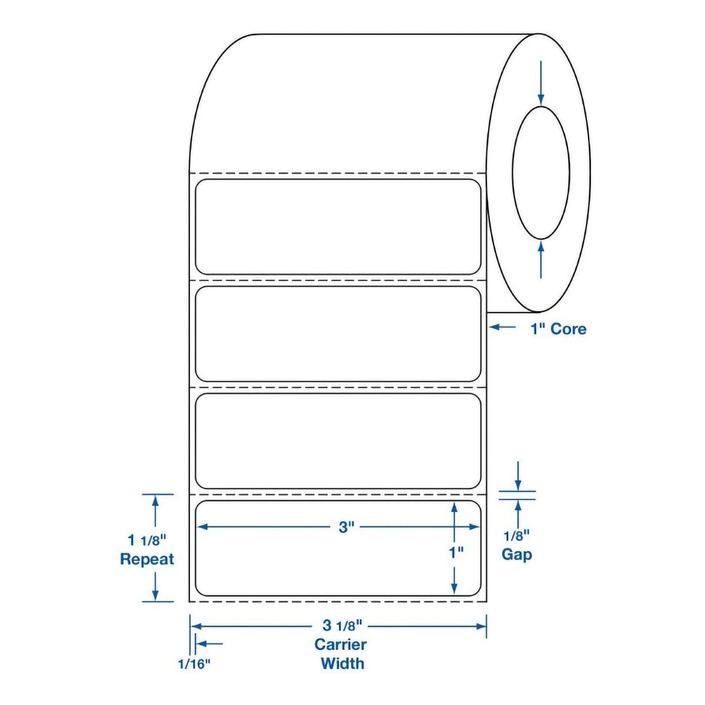 LABEL, PRINTER ZEBRA THERMAL BLANK 3"X1" (375/RL 12RL/BX)