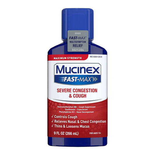 MUCINEX FAST MAX, LIQ SEVERE CGH&CLD 5-2.5MG/5ML 6OZ