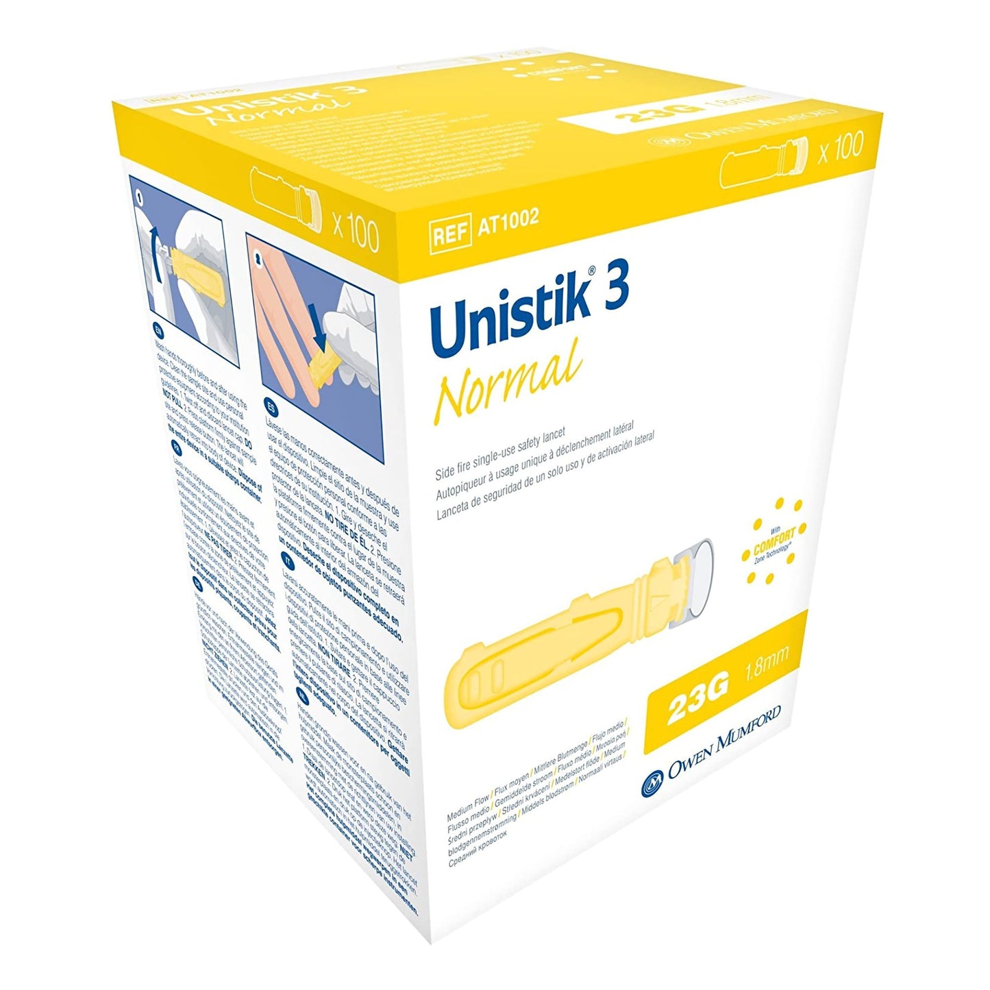 LANCET, UNISTIK III SNGL USE YLW 23GX1.8MM (100/BX