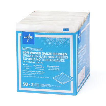 SPONGE, GAUZE 4PLY 2"X2" (2/PK50PK/BX)