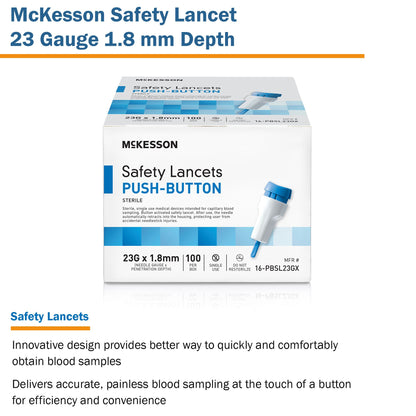 LANCET, SAFETY PUSH-BUTTON 23GNDL 1.8MM LF BLU (100/BX 20BX)