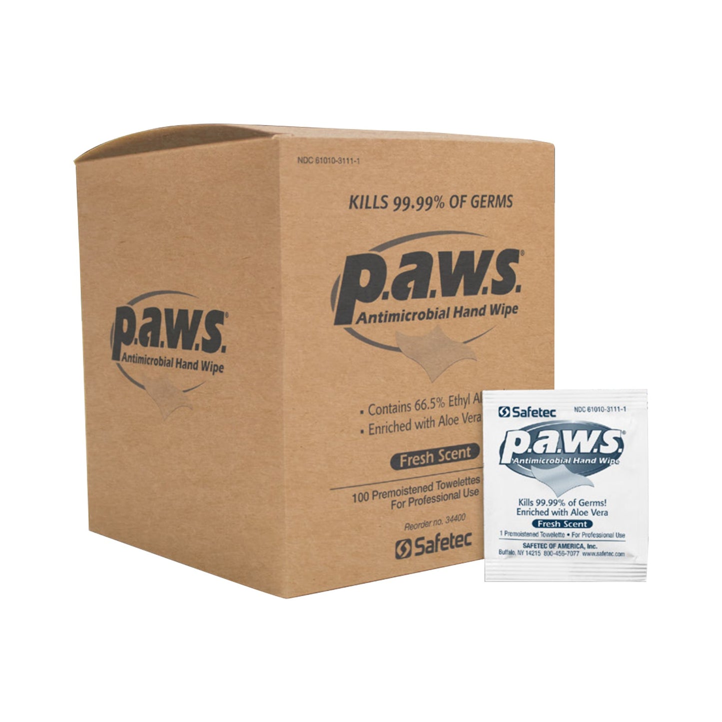 WIPE, ANTIBACT IND WRAPPED PAWS (100/BX 10BX/CS)