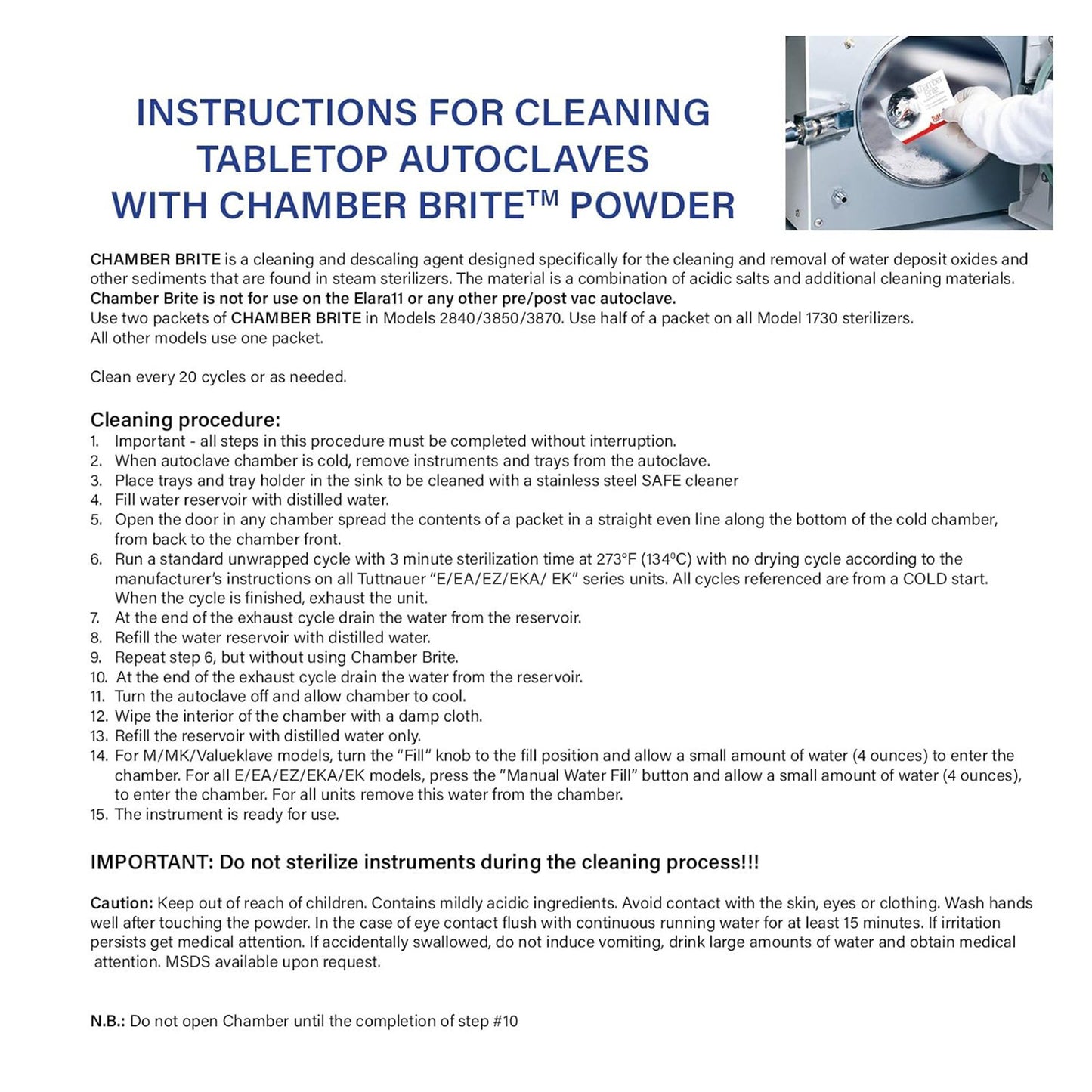CLEANER, AUTOCLAVE CHAMBER BRITE (10/BX)