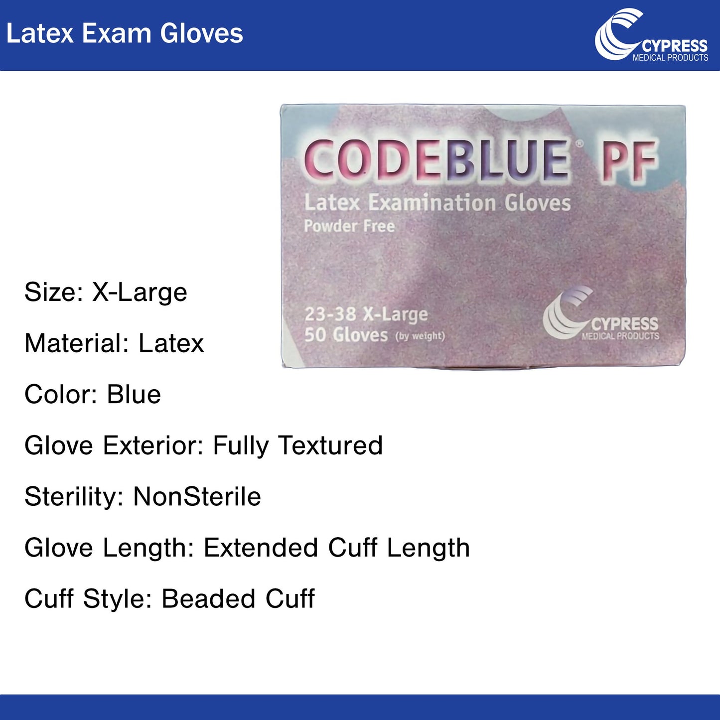 GLOVE, EXAM LTX XL N/S EXTCF CODEBLUE (50/BX 10BX/CS)