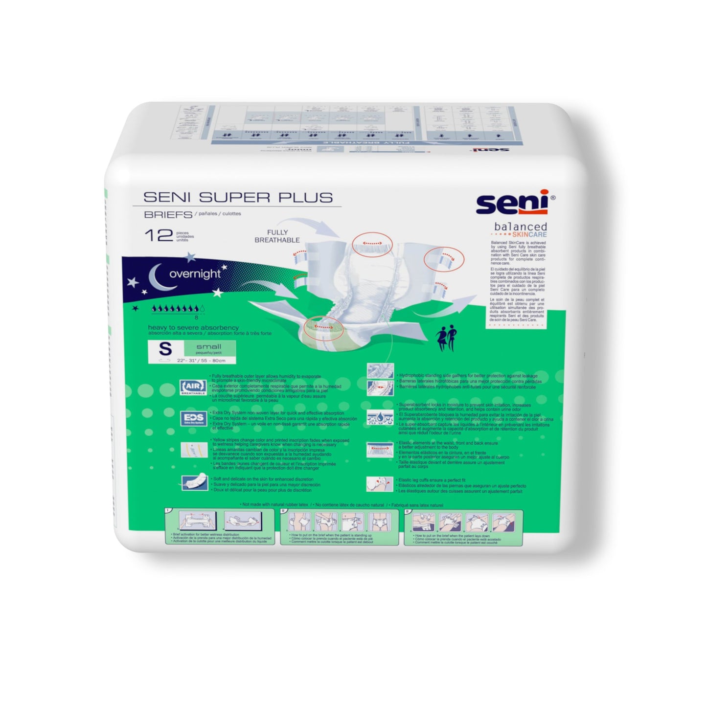 BRIEF, INCONT SENI SUPER PLUS SM 22"-31" (12/PK 4PK/CS)
