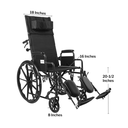 WHEELCHAIR, RECLINING SNGL AXLDDA ELR 18" 300LBS