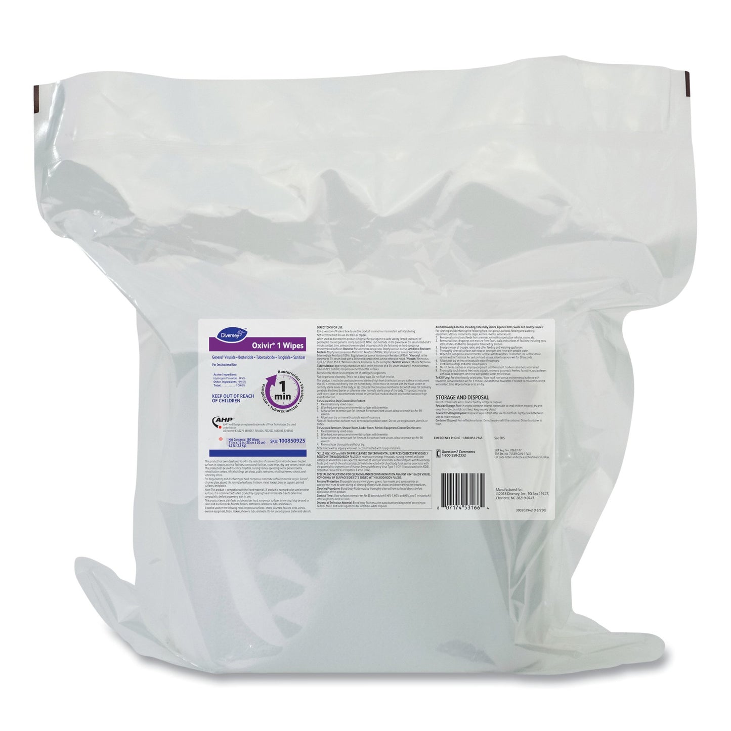 WIPE, WET OXIVIR 1 DISINF REFILL 11"X12" (160/CT 4CT/CS)