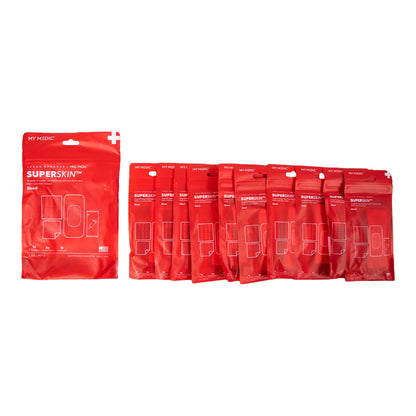 FIRST AID KIT, SUPERSKIN BANDAGE MEDPACK ASTD COLORS LG 10PK