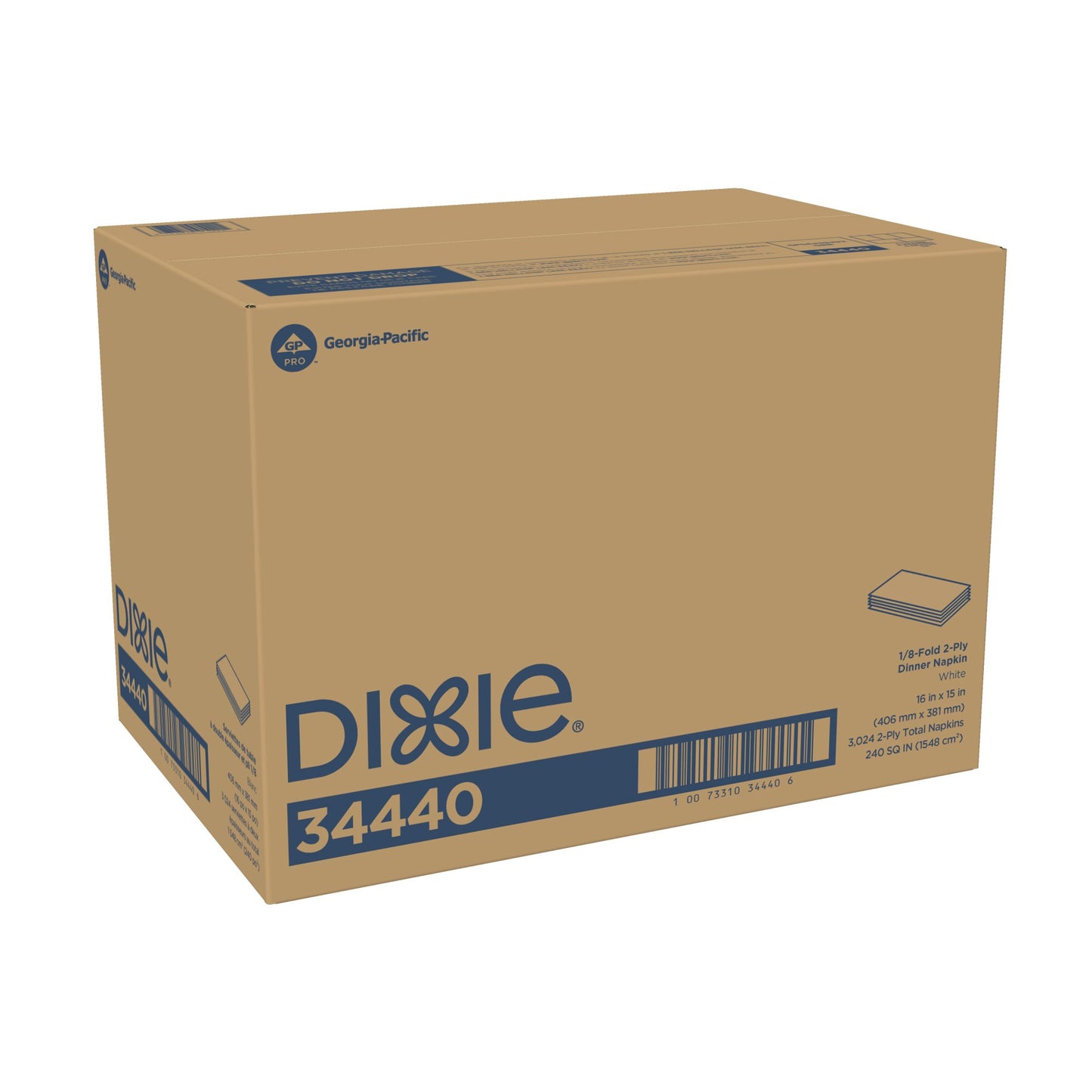 NAPKIN, DINNER DIXIE 2-PLY 1/8FOLD WHT (126/PK 24PK/CS)