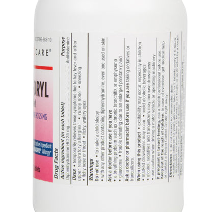 DIPHENHYDRAMINE, TAB 25MG (1000/BT 12BT/CS)