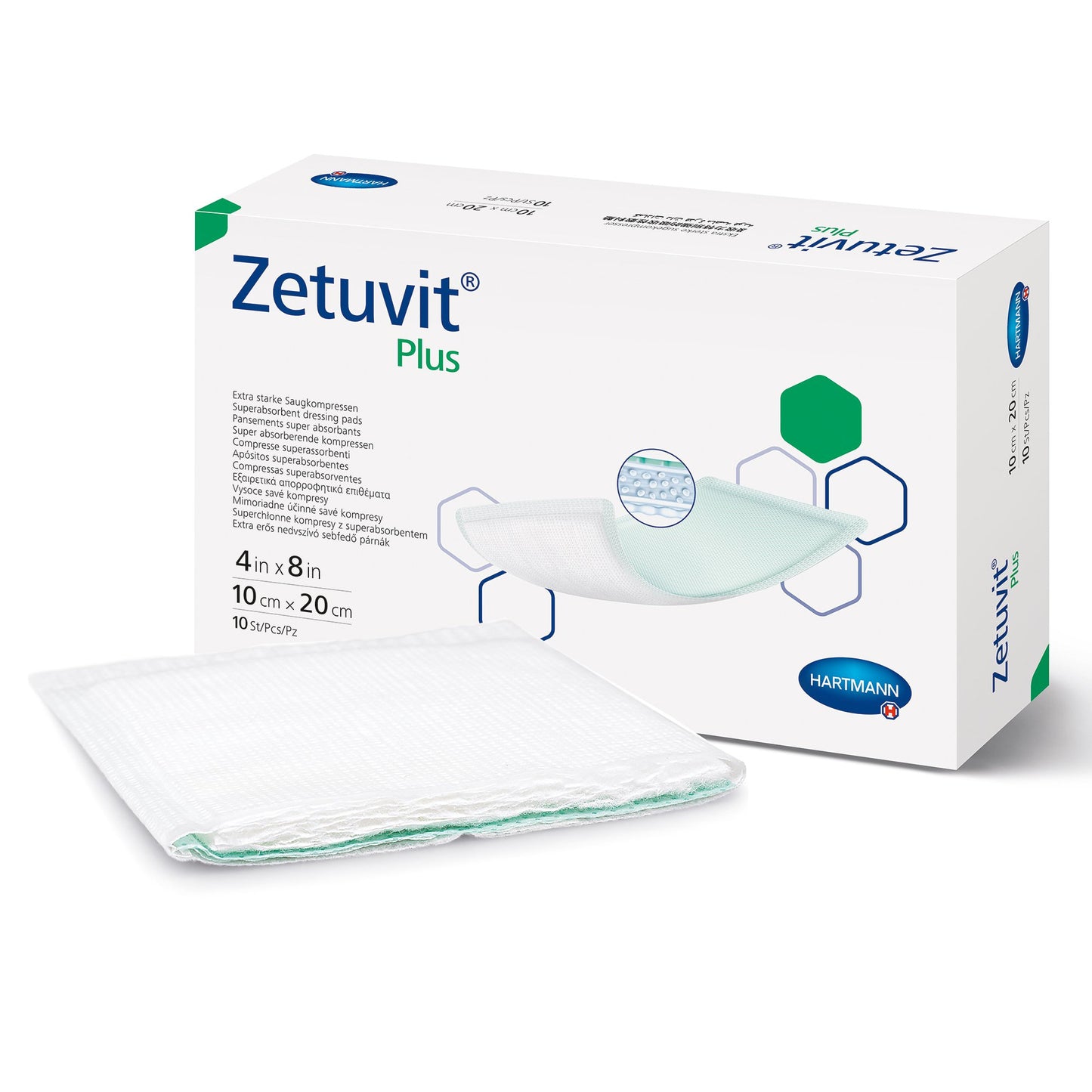 DRESSING, WOUND ZETUVIT PLUS W/SAP 4"X8" (10/BX)