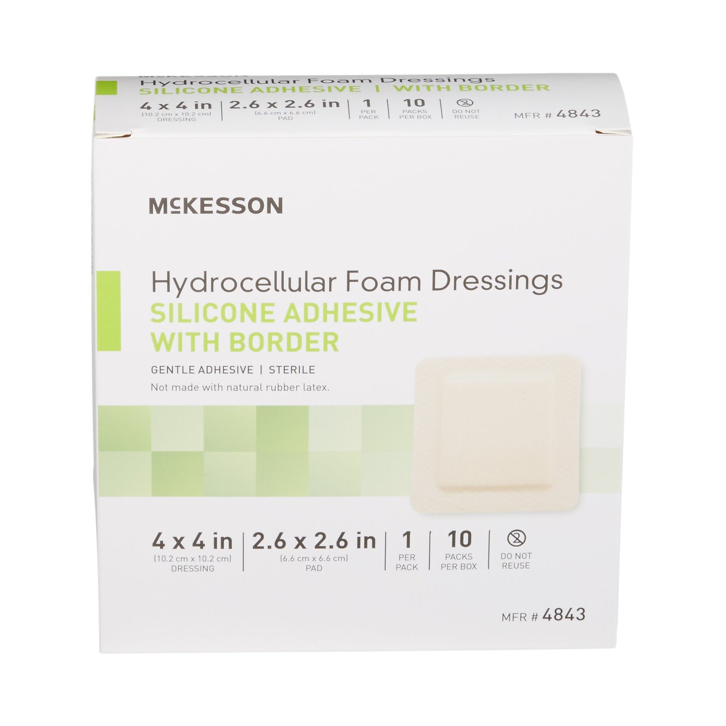 FOAM, ADH SIL W/BORDER 4"X4" (10/BX 20BX/CS)