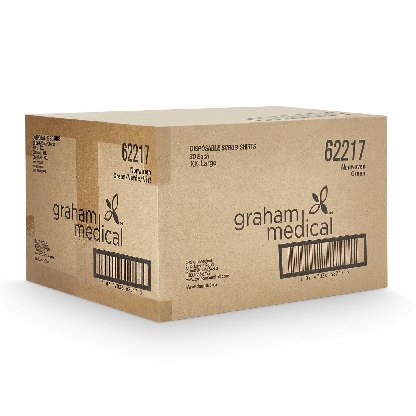 SHIRT SCRUB GRN XXL 30/CS NONWOVEN 52-54"